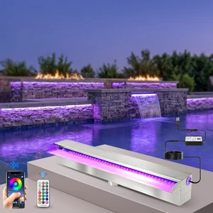 Outdoor Pool Spillway 304 Stainless Steel Pool Waterfall With Wider Water Flow Platform Pond Waterfall With LED Strip