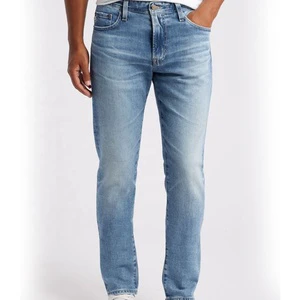 New Men's Business High Street Solid Denim Straight Leg Regular Fit Mid Waist Elastic Trousers with Embroidery and Button