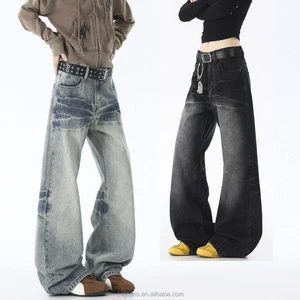 High Quality Vintage Washed Men's Jeans Whiskered Monkey Distressed Casual Men's Jeans Long Jeans