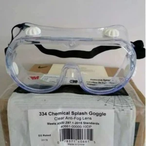 3M 334 Chemical-Resistant Protective Goggles Polycarbonate Frame Sealed Ventilation Holes Adjustable Strap Indoor/Outdoor Use