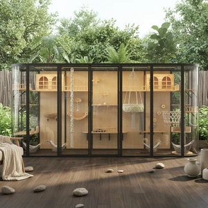 Luxury Solid Wood Pre Assembled Cat Villa Cage Large Outdoor Weatherproof Cat House Guaranteed Ready to Ship Wholesale