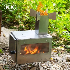 Kawagebo Kamp (KK) Outdoor Camping Kitchen Stainless Steel Rocket Stove - Wood Burning Hot Tent Stove With Viewing Glass