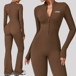 Custom logo Soft Fabric Women's Jumpsuits Playsuits Long Sleeve Sports Jumpsuit One Piece High Quality Tall Gym Jumpsuit Women