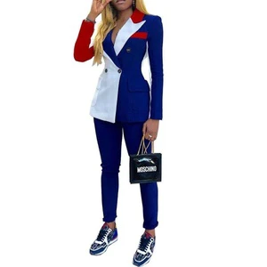 XIUYU Latest Casual Fashion Splicing Women's Suit Plus Size Ladies Slim Sets for Office Wear Uniform Blazer