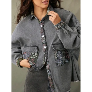 Lupin felt Women's Crop Denim Jacket 2025 Fashion Washed Jeans Jacket Ladies Long Sleeve Cropped Denim Jacket OEM Serviced