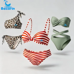 OEM Custom Push-Up Striped Bikini Set Women Low-Rise Short Two Piece Swimwear Factory Direct Swimsuit Beach Vacation Wear