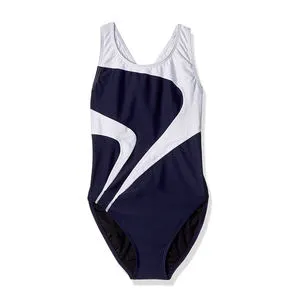 Women's Geometric Print One Piece Swimsuit Quick Dry V-Neck Competitive Swimwear Navy White Geometric One Piece Swimwear