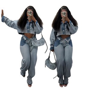BR4868 New Women's Casual Color Denim Suit