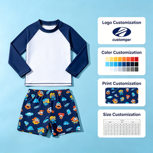 OEM Custom Toddler Boys Split Swimsuit 2pcs Long Sleeve Sun Protection Rashguard Children Swimwear Quick Dry Kid Bathing Suit