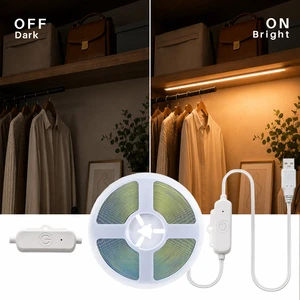 5V USB COB LED Light Strip with Touch Sensor Dimmable Under-Cabinet Lighting for Wardrobes or Desks