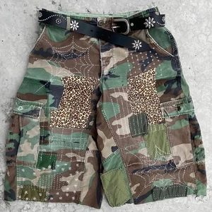 Summer Casual Streetwear 100% Cotton Vintage Men's Cargo Jorts Patchwork Pocket Camouflage Men Denim Shorts