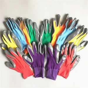 Color Nylon Safety Garden Oil Resistant Nitrile Gloves