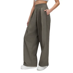 Women's Nylon Crinkle Pants Lightweight Quick Dry Straight Casual Trousers High Waist Loose Fit Summer Outdoor Lounge Pants