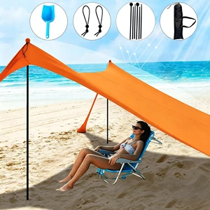 Easy Setup Beach Shelter 2 Stability Poles Summer Trip Gear Beach Sunshade Tent