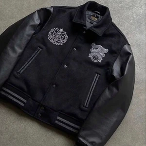 High Quality Leather Winter Mens Jackets Casual Style With Vintage Embroidery Patch Streetwear Printing Leather Bomber Jackets
