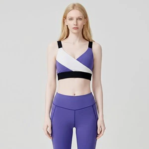 Yoga 2-Piece Sports Bra Leggings Set Nude High-Elastic Color-Block Bra Vest & Hip-Lifting Flared Pants Fitness Wear