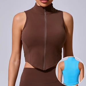 Women's Plus Size Sports Sleeveless Stand-Up Collar Jacket Zipper Outerwear Yoga Top Running Training Quick-Dry Vest