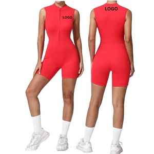 Women New Dance Fitness Tight Sports Jumpsuit, European American Style Sleeveless Zipper Yoga Jumpsuit Summer Fitness Sportswear
