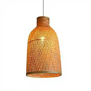 Handmade Bamboo Adjustable Height Middle Pendant Light Bamboo Bell Hanging Lamp Coastal Villa Ceiling Lighting