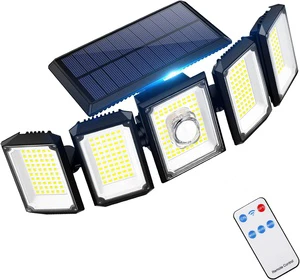 Modern Solar Lamps Outdoor Motion Sensor LED Security Lights Remote Control 5 Heads IP65 Wide Angle Dimmable Floor Lights