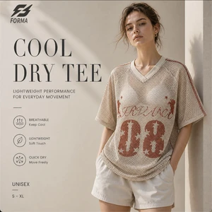 Women Casual Mesh Knit V Neck T Shirt Thin Breathable Short Sleeve Loose Summer Top OEM