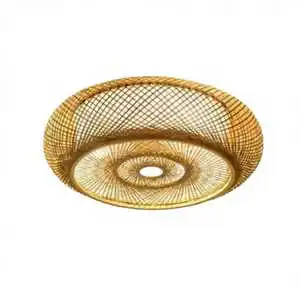 Modern Minimalist Bamboo Woven Round Ceiling Lamp Zen Inspired for Living Room Restaurant