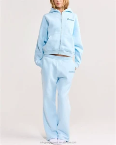 Custom Embroidered Zip Up Women's Set Winter Premium Cotton Tracksuit Matching Set OEM Fleece Sweat Suit Manufacturer