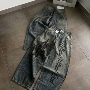 Custom Pattern Printed Bulk Denim Pants Broad Color Range Customized Cursive Embroidery Cozy Denim Bottoms Casual Daily Wear