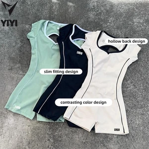 Women's Sports Bodysuits & Jumpsuits Quick-Dry Breathable Contrast Colors Gym Workout Wear One Pieces Sport Short Jumpsuits