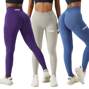 Custom LOGO Solid High Waist Elastic Waist Gym Activewear Butt Lift Yoga Pants Seamless Leggings for Women
