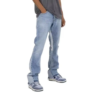 Custom Plus Size Vintage Flare Distressed Patchwork Denim Jeans