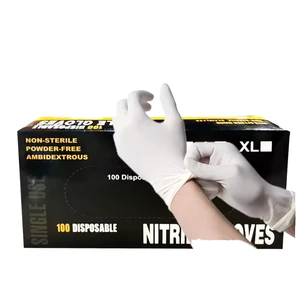 High Quality Disposable Nitrile Gloves White Exam Waterproof Anti-Slip Anti-Cut Touch Screen Textured Fingers Powder-Free Safety