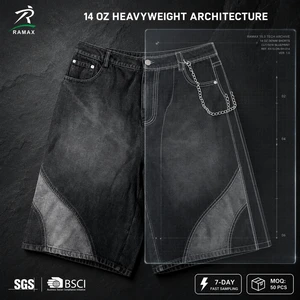 Custom 14oz Heavyweight Denim Straight Fit Eco-Friendly Breathable Vintage Acid Streetwear Shorts | Embroidery Light Men's