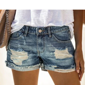 New Design Gothic Summer Women's Denim Shorts-Skinny Fit High Waist Wide Elastic Waist Vintage Washed