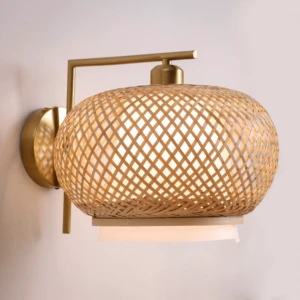 Farmhouse Style Bamboo Led Wall Lamp Eco-Friendly Handmade Round Design Fusen Brand China for Indoor Use in Living Room Bedroom