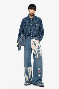 Geometric Pattern Wholesale Women Suit Women's Denim Jacket Jean Suit