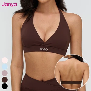 Janya High Quality Deep V-neck Backless Running Top Custom Logo Sportswear Gym Fitness Wear Halter Yoga Bra Sports Bra for Women