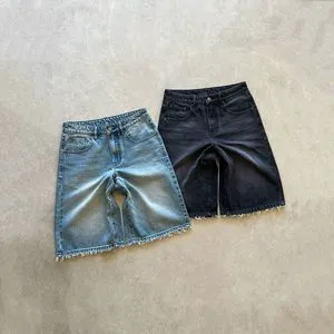 Custom Logo Embroidery Washed Shorts Oversized Streetwear Distressed Baggy Jorts Men's Jeans Blank Vintage Denim Shorts for Men