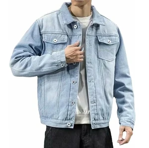Wholesale High Quality Winter Solid Color 100% Cotton Windproof Denim Jacket for Men with Front Logo Casual Fashion