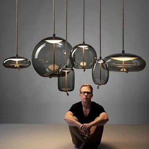 Creative Restaurant Kitchen Dining Room Bar Hanging Lamp Smoked Glass Ball Twisted Rope Pendant Lights For Kitchen Living Room