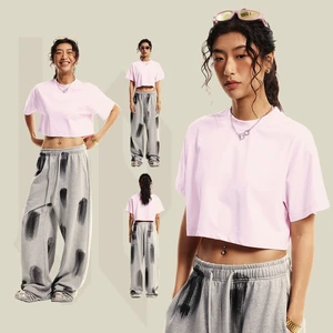 Summer High Quality 230G Heavyweight Plus Size Women's T-shirts Cotton Acid Wash Vintage Boxy Fit Women Crop Top t Shirt