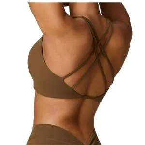 Women Front Twist Gym Wear Soft Nude Feeling Strappy Cross Back Sports Bra High Strength Fitness Workout Yoga Tops