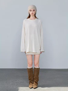 100% Pure Cashmere Sweater Women Oversized Round Neck Pullover Sweatshirt Heavyweight Warm Winter Soft Loose Fit Jumper Top
