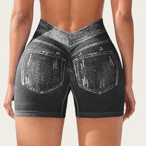 Jean Denim Color Seamless High Waist Butt Lifting Sports Legging V-Waist Hip Lifting Quick Drying Women Fitness Yoga Shorts