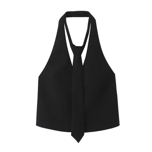 TAOP&ZA European American 2025 Autumn New Women's Strapless Woven Sexy Backless Slim Tank Tops Detachable Tie Vest 5427793