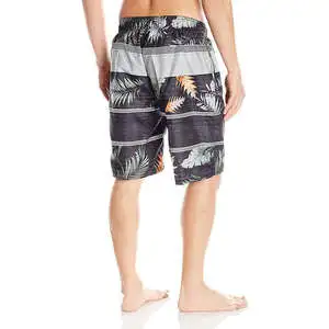 Men's Quick Dry Tropical Floral Print Board Shorts Canvas Swim Trunks Casual Beach Drawstring Pockets Custom Logo Left Leg