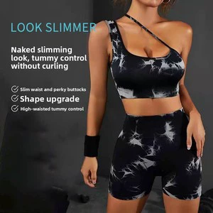 Tie-Dye Breathable For High-Intensity Sports Suit High-Waisted Butt-Lifting Bodybuilding Nude-Look Slimming Solid 2-Piece Set