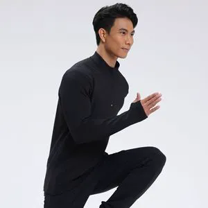 Best Selling Men's 270GSM Half-Zip Stand Collar Long-Sleeve Top Textured Quick-Dry Athletic Shirt Breathable Casual Sportswear