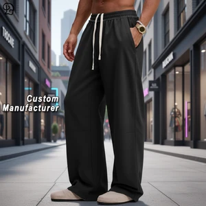 Custom Men Oversized Track Pants Wide Leg Sweatpants Relaxed Fit Loungewear Hip Hop Modern Men Bottoms Fashion Raw Hem Trousers
