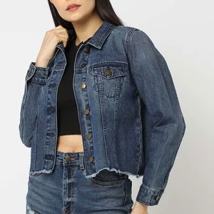Custom Logo Printed Stylish Winter Denim Women's Full Sleeve Breathable Jeans Jacket with Pockets 100% Cotton
